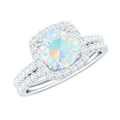 Real Ethiopian Opal Engagement Ring with Moissanite Wedding Band