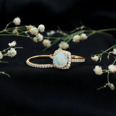 Real Ethiopian Opal Engagement Ring with Moissanite Wedding Band