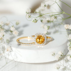 1.2 Carat Citrine Halo Wedding Ring Set with Moissanite