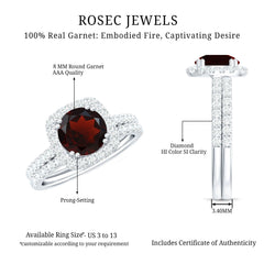 Natural Garnet Diamond Engagement Ring with Wedding Band