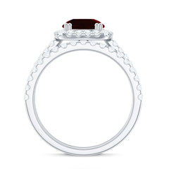 Natural Garnet Diamond Engagement Ring with Wedding Band