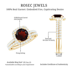 Natural Garnet Diamond Engagement Ring with Wedding Band