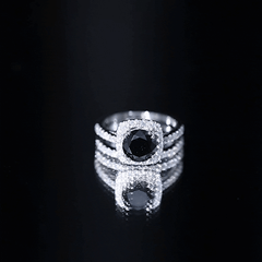 Natural Black Spinel Wedding Bridal Ring Set with Moissanite