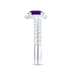 Real Amethyst and Moissanite Classic Halo Ring Set