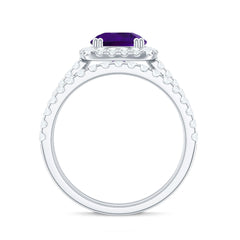 Real Amethyst and Moissanite Classic Halo Ring Set