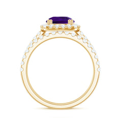 Real Amethyst and Moissanite Classic Halo Ring Set