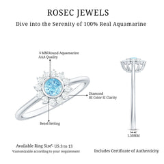 3/4 CT Minimal Aquamarine and Diamond Halo Promise Ring