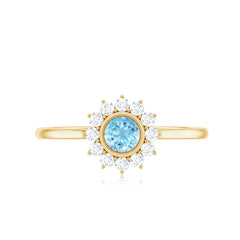 3/4 CT Minimal Aquamarine and Diamond Halo Promise Ring