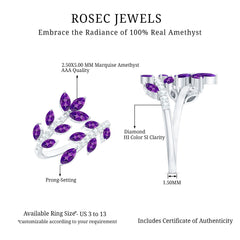 Real Amethyst Cocktail Ring with Diamond