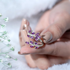 Real Amethyst Cocktail Ring with Diamond