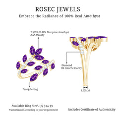 Real Amethyst Cocktail Ring with Diamond