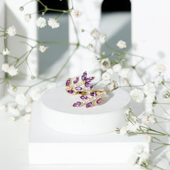 Real Amethyst Cocktail Ring with Diamond
