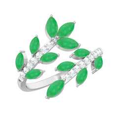 Natural Emerald and Diamond Leaf Wrap Ring