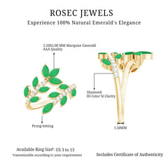 Natural Emerald and Diamond Leaf Wrap Ring