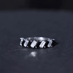 Baguette Cut Black Onyx and Moissanite Tilted Half Eternity Ring