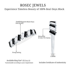 Baguette Cut Black Onyx and Moissanite Tilted Half Eternity Ring