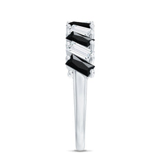 Baguette Cut Black Onyx and Moissanite Tilted Half Eternity Ring