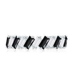 Baguette Cut Black Onyx and Moissanite Tilted Half Eternity Ring