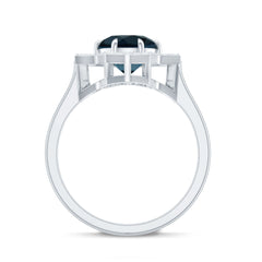 Round Cut London Blue Topaz Cocktail Halo Ring with Diamonds