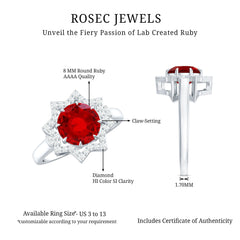 Round Cut Lab Created Ruby and Diamonds Statement Ring