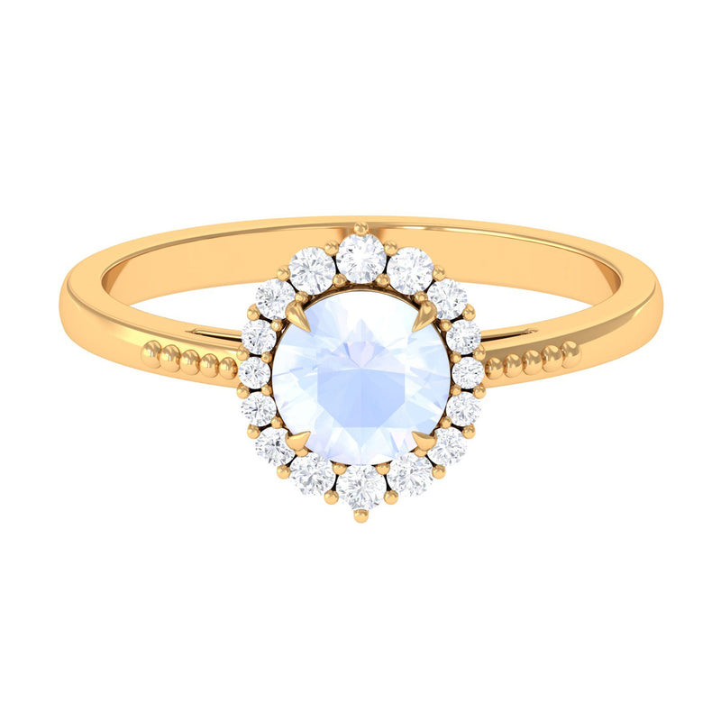 3/4 CT Natural Moonstone Engagement Ring with Diamond Accent
