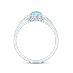 Natural Aquamarine Engagement Ring with Diamond Halo