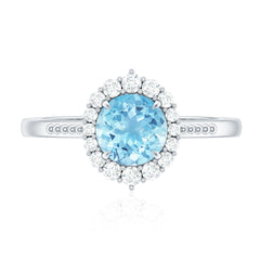 Natural Aquamarine Engagement Ring with Diamond Halo