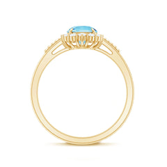 Natural Aquamarine Engagement Ring with Diamond Halo