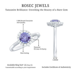 Natural Blue Tanzanite Engagement Ring with Diamond Halo