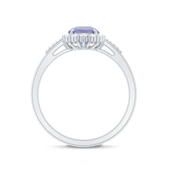 Natural Blue Tanzanite Engagement Ring with Diamond Halo