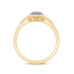 Natural Blue Tanzanite Engagement Ring with Diamond Halo
