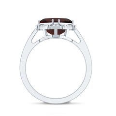Natural 8mm Asscher Cut Garnet Engagement Ring with Diamond Halo
