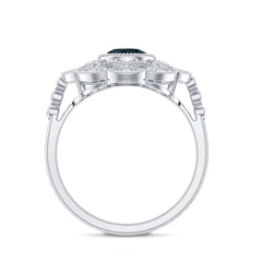 Genuine London Blue Topaz and Diamond Statement Ring with Beaded Details