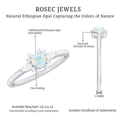 Real Ethiopian Rainbow Opal Diamond Promise Ring with Certificate