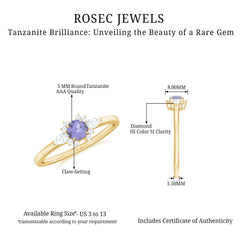 Real Tanzanite Promise Ring with Diamond