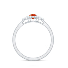 Claw Set Round Fire Opal and Diamond Promise Ring