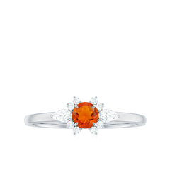 Claw Set Round Fire Opal and Diamond Promise Ring