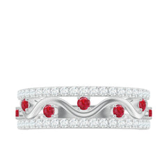 Lab Created Ruby and Moissanite Designer Anniversary Band