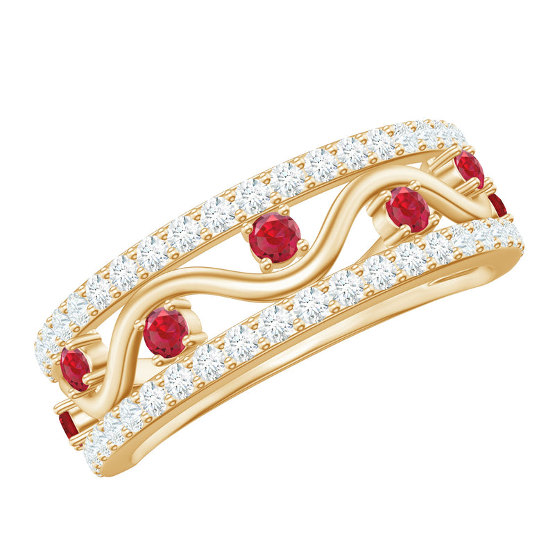 Lab Created Ruby and Moissanite Designer Anniversary Band