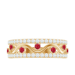 Lab Created Ruby and Moissanite Designer Anniversary Band