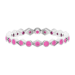 Created Pink Sapphire Stackable Eternity Ring with Beaded Shank