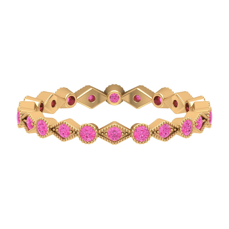 Created Pink Sapphire Stackable Eternity Ring with Beaded Shank
