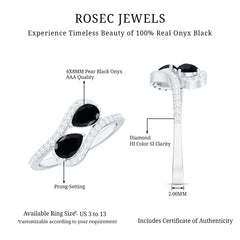 6X8mm Pear Cut Black Onyx Two Stone Engagement Ring with Diamond