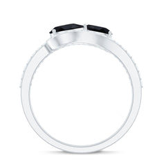 6X8mm Pear Cut Black Onyx Two Stone Engagement Ring with Diamond