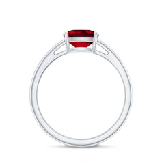 8 MM Cushion Cut Created Ruby Solitaire Ring