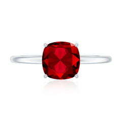 8 MM Cushion Cut Created Ruby Solitaire Ring