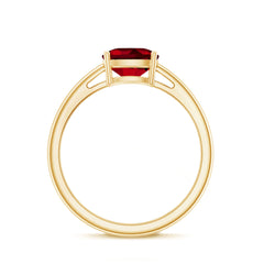 8 MM Cushion Cut Created Ruby Solitaire Ring