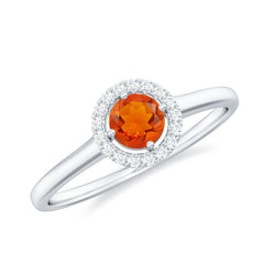 Natural Fire Opal Promise Ring with Diamond Halo