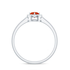 Natural Fire Opal Promise Ring with Diamond Halo