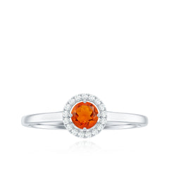 Natural Fire Opal Promise Ring with Diamond Halo